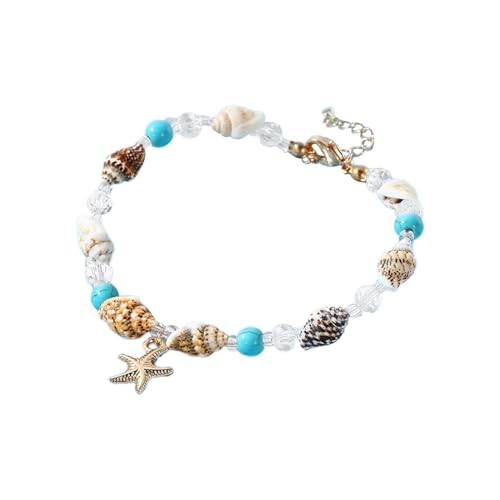 20 Mm Uhrenarmband für Herren natürliches und Muschel-Fußkettchen, modisches handgewebtes blaues Perlen- und Reisperlen-Armband, Armband und Fußkettchen, verstellbare Uhr Gt 2 Lederband, Einheitsgröße von Generisch