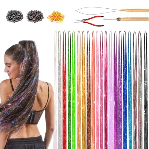 20 Stücke Haar Lastentzierkit - Funkelnde Haar Larkee Set | Hitzebeständiges Glitzer Cosplay Zubehör Mit Tools | Funkelne Erweiterungen Flechten Für Rollenspielthemenfeiern Weihnachten von Generisch
