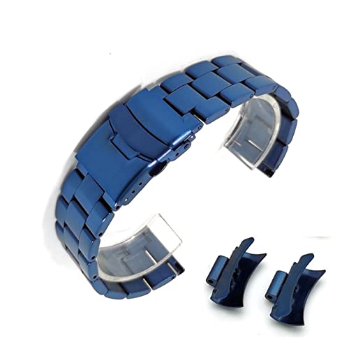 20 mm / 22 mm Edelstahl-Taucheruhrenarmband, universelles gebogenes Ende, massives Metall, Doppelverschluss-Schnalle, Armband von Generisch