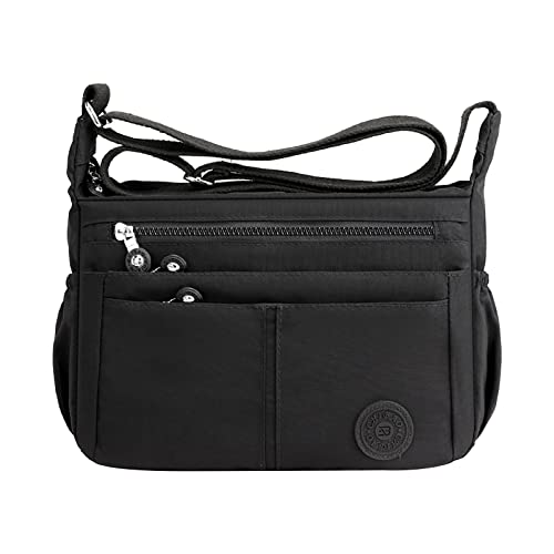 2023 Nylon-Stofftasche Eine Umhängetasche Leichte Tragetasche Große Kapazitätstasche Mehrere Große Kapazität Wasserdichte Lässige Umhängetasche Leggings Mit Taschen 3/4 (Black, One Size) von Generisch