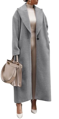 2024 Damen Herbst Winter Revers Einreihige Mischung Maxi Trenchcoat Langarm Open Front Overcoat Jacke, grau, XXL 2024 Damen Herbst Winter Revers Einreihige Mischung Maxi Trenchcoat Langarm Open Front Overcoat Jacke, grau, XXL von Generisch