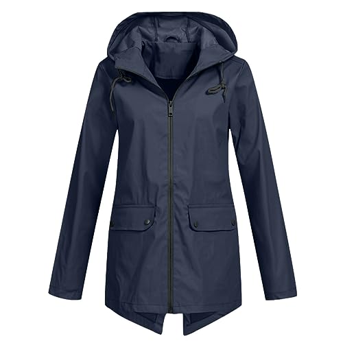 2024 Damen-Kapuzenpullover, wasserdichter Regenmantel, solide Taschen, Jacke, Workout, Winddichte Outdoor-Regenjacke Friesennerz Herren Gefüttert (Navy, M) von Generisch