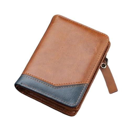 2024 Herren PU Leder Short Wallet - Vintage Reißverschluss Card Holder with Large Capacity, Coffee, Taglia Unica von Generisch