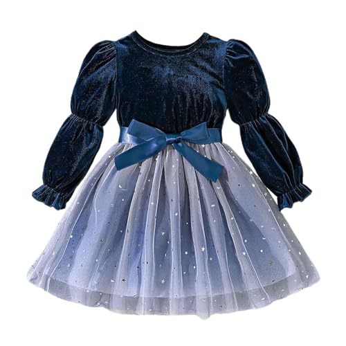 2024 Kinderkleid Festliches Prinzessinnenkleid Kleinkind Mädchen Langarm Kleider Stern Pailletten Tüll Prinzessin Kleid Kleidung Träger Mädchen (Blue, 3-4 Years) von Generisch