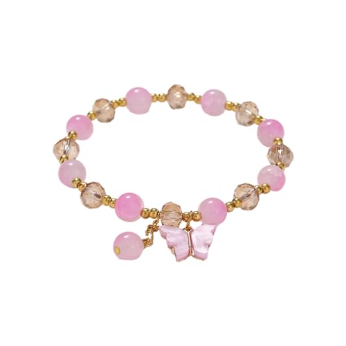 2024 Neue Imitation Jade Schmetterling Glas Armband Kinder Perlenarmband Kleine Ohrringe (Rosa, A) von Generisch