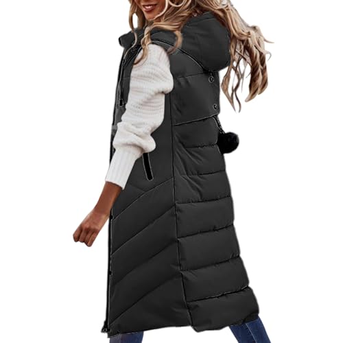 2024 Neuer Winter Damen Lange Knielange Daunenweste Aus Baumwolle Daunenweste Overknee Aus Baumwolle Verdickte Weste Warme Weste Mit Kapuze Und Taschen Casual Für Damen Wintermantel von Generisch