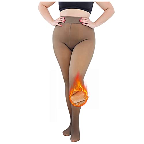 2024 Strumpfhosen Damen Winter High Waist Thermo Strumpfhose Gefütterte Leggings Warme Fleece Winterstrumpfhose Gefälschte Durchscheinend Thermostrumpfhose Pantyhose (3-Braun(220g), 220g均码) von Generisch