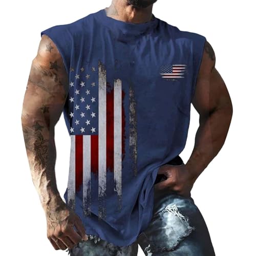 2024 Tanktop mit US-Flagge, für Herren, 4. Juli, Patriotisches USA-Hemd, ärmellos, Grafik, Muskel-Shirt, Sommer, Workout, Fitnessstudio, lustiges Tanktop, großes Shirt für Herren, navy, XXL von Generisch