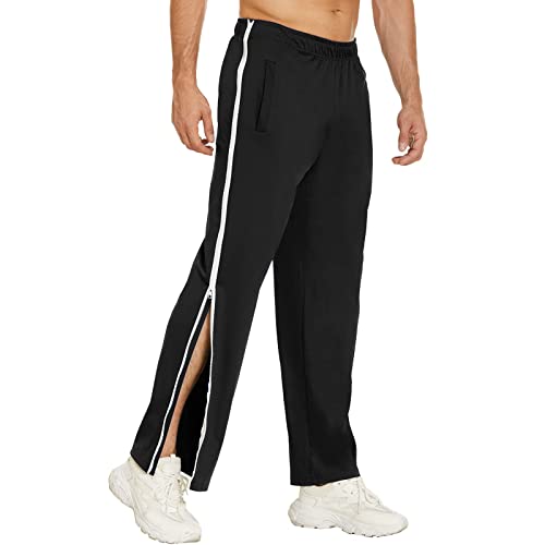 2024 Trainingshose Herren Reha Hose mit durchgehendem Reissverschluss Taschen Basketball Jogginghose Seitlich Zu Öffnen Abreißhose Weites Bein Schnellfickerhose Baggy Breite Freizeithose Sporthose von Generisch