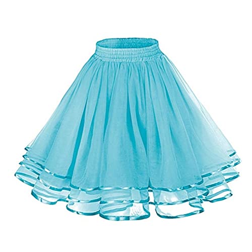 2024 Tüllrock Damen Tütü Petticoat Unterrock Minirock Tanzkleid für Karneval Kostüm Rockabily Klied Carnival Damen Karneval Kostüm Cosplay Kostüm Tüllrock Tutu Tüllrock Bunt (Sky Blue-2, One Size) von Generisch