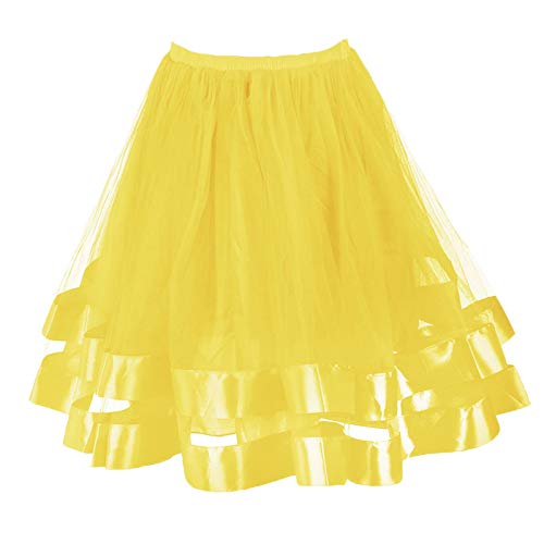 2024 Tüllrock Damen Tütü Petticoat Unterrock Minirock Tanzkleid für Karneval Kostüm Rockabily Klied Carnival Damen Karneval Kostüm Cosplay Kostüm Tüllrock Tutu Tüllrock Bunt Rock (Yellow-1, One Size) von Generisch