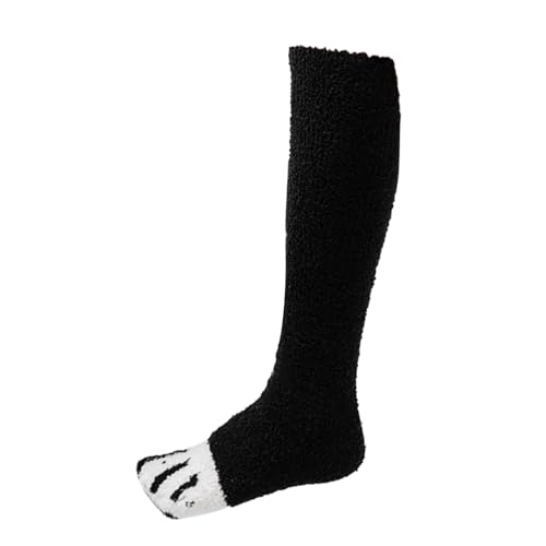 2024 - Winter-Korallen-Samt-Mädchen-Strumpf-Kniestrümpfe mit Katzen-Streifenmuster Strick Strumpf (Black, One Size) von Generisch