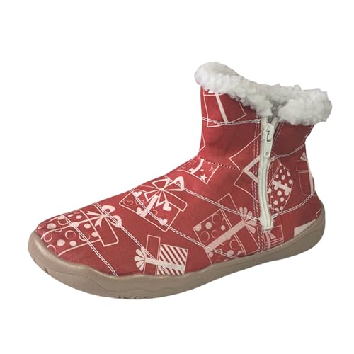 2025 2024 /Winter Weihnachten Gedruckt Europäischen Amerikanischen Große Größe Warme Kurze Stiefel Mit Samt Keilabsatz Stiefeletten Damen (RD1, 41) von Generisch
