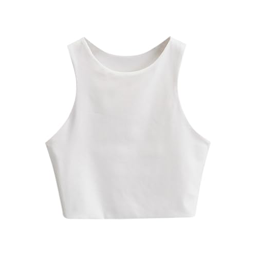 2025 Ärmelloses Crop-Top für Mädchen Doppellagiges kurzes Tanktop mit U-Ausschnitt Unterwäsche Für Kinder Mädchen (White 11-12 Years) von Generisch