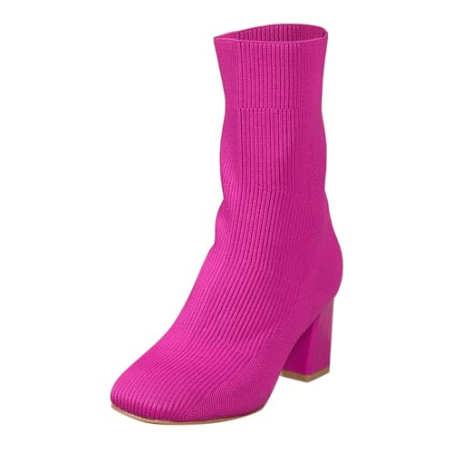 2025 Atmungsaktive Farbe Gestricktes Mesh Runde Dicke High Heel Kurze Stiefel Grogs Schuhe Damen (38) von Generisch