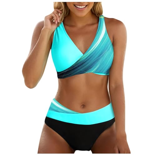 2025 Bikini Damen Set Glitzer Strass Badebekleidung Große Größe V Ausschnitt Bikini Bademode Bauchkontrolle High Waist Bikini Sets Swimsuit Push Up Strandbikini Zweiteiliger Badeanzug von Generisch