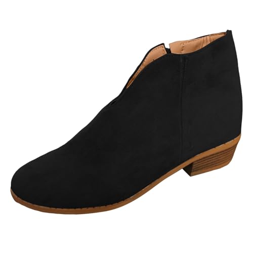 2025 Damen/Winter einfarbige Stiefeletten mit klobigem Absatz spitzer Spitze Damen Schuhe Gelb 39 (Black, 40) von Generisch