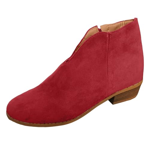 2025 Damen/Winter einfarbige Stiefeletten mit klobigem Absatz spitzer Spitze Damen Schuhe Gelb 39 (Red, 40) von Generisch