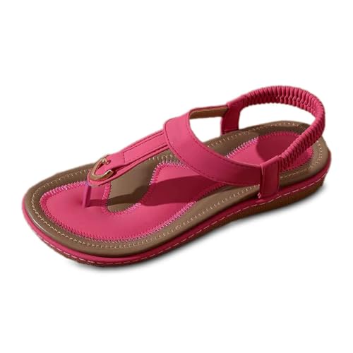 2025 Damen Bohemian Strass T-Riemen Flache Sandalen Sommer Bequeme Flipflops Strand Thong Sandalen Casual Sandalen Frauen, rot, 37EU von Generisch