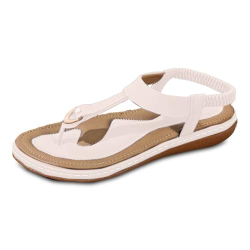 2025 Damen Bohemian Strass T-Riemen Flache Sandalen Sommer Bequeme Flipflops Strand Thong Sandalen Casual Sandalen Frauen, weiß, 38.5 EU von Generisch