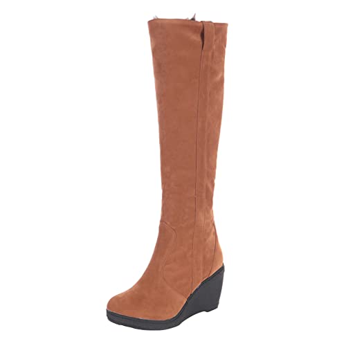 2025 Damen Flanschkleidung Mittlerer Keilabsatz High Heel Freizeit Warme Schneestiefel Arbeitsstiefel mit Reißverschluss, braun, 37.5 EU 2025 Damen Flanschkleidung Mittlerer Keilabsatz High Heel Freizeit Warme Schneestiefel Arbeitsstiefel mit Reißverschluss, braun, 37.5 EU von Generisch