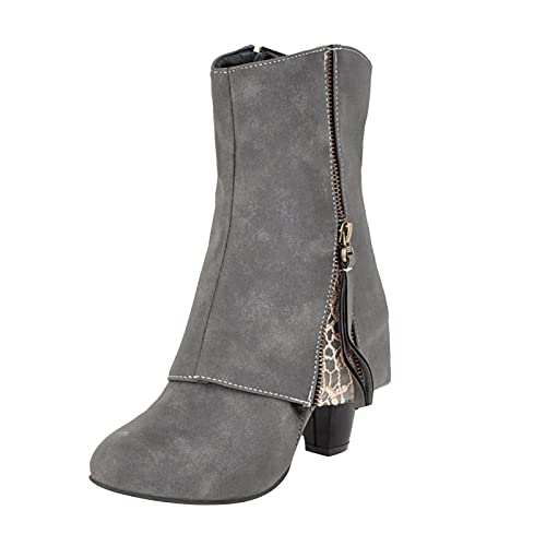 2025 Damen Herbst und Winter, modisch, hübsch, Retro-Stickerei, Stickgarn, dicker Absatz, spitzer Zehenbereich, bequem, nicht schleifende Füße in den Stiefeln, High Heels, Kleid Stiefel, grau, 38.5 EU von Generisch