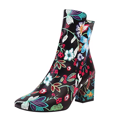 2025 Damen Herbst und Winter Mode Elegnt Stickerei Druck Retro Dicke Ferse Runde Zehen Reißverschluss Bequem Nicht Zu Tragen Füße In Den Stiefeln Kleid Cowboystiefel, Schwarz , 39 EU 2025 Damen Herbst und Winter Mode Elegnt Stickerei Druck Retro Dicke Ferse Runde Zehen Reißverschluss Bequem Nicht Zu Tragen Füße In Den Stiefeln Kleid Cowboystiefel, Schwarz , 39 EU von Generisch