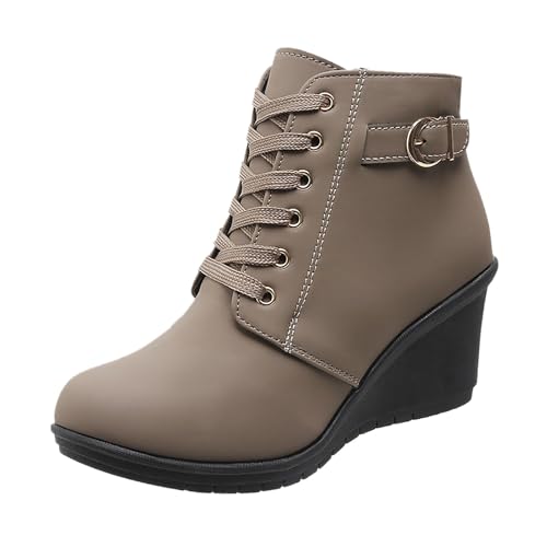 2025 Damen Herbst und Winter Mode Keilabsatz Plateau Schnürstiefeletten Warm und Bequem Stil Schuhe Stiefeleinlagen für Frauen Kurz, khaki, 39 EU 2025 Damen Herbst und Winter Mode Keilabsatz Plateau Schnürstiefeletten Warm und Bequem Stil Schuhe Stiefeleinlagen für Frauen Kurz, khaki, 39 EU von Generisch