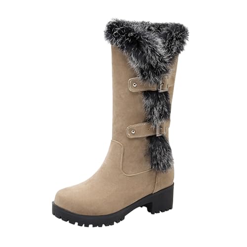 2025 Damen Herbst und Winter Mode Wildleder Warm Pelzstiefel Gürtelschnalle Dicke Sohle Mid Calf Stiefel mit dicken Absätzen Regen Stiefel Wade, weiß, 37.5 EU 2025 Damen Herbst und Winter Mode Wildleder Warm Pelzstiefel Gürtelschnalle Dicke Sohle Mid Calf Stiefel mit dicken Absätzen Regen Stiefel Wade, weiß, 37.5 EU von Generisch