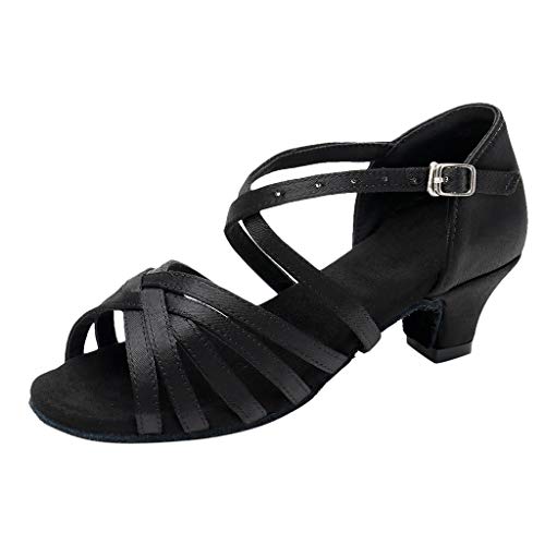 2025 Damen Low Dancing Ballsaal Tango Lateinschuhe Sandalen Memory Foam Sandalen für Mädchen, Schwarz , 38.5 EU von Generisch