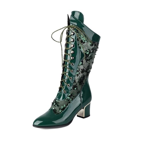 2025 Damen Mittellange Stiefel für Frühling und Sommer 2025 Neue Pailletten Coole Stiefel Damen Europäischer und Amerika Stil Große Größe Dicker Absatz Spitz Hohl Atmungsaktiv Mesh Western Wedge, grün 2025 Damen Mittellange Stiefel für Frühling und Sommer 2025 Neue Pailletten Coole Stiefel Damen Europäischer und Amerika Stil Große Größe Dicker Absatz Spitz Hohl Atmungsaktiv Mesh Western Wedge, grün von Generisch