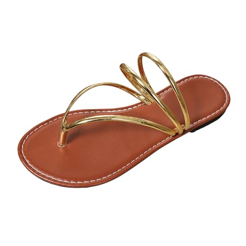 2025 Damen Riemchensandalen, offener Zehenbereich, flache Slip-On-Sandalen, Flip-Flops, Damen-Sportschuhe, Größe 43, gold, 39 EU 2025 Damen Riemchensandalen, offener Zehenbereich, flache Slip-On-Sandalen, Flip-Flops, Damen-Sportschuhe, Größe 43, gold, 39 EU von Generisch