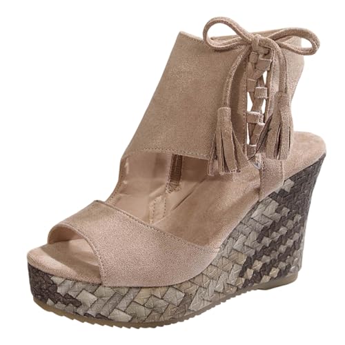 2025 Damen-Sandalen mit offenem Zehenbereich, Quasten, Flock-Reißverschluss, Sommer, abfallender Absatz, dicke Sohle, Keilabsatz, flache Sandalen zum Binden, khaki, 37.5 EU 2025 Damen-Sandalen mit offenem Zehenbereich, Quasten, Flock-Reißverschluss, Sommer, abfallender Absatz, dicke Sohle, Keilabsatz, flache Sandalen zum Binden, khaki, 37.5 EU von Generisch