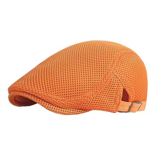 2025 Damen Sommer dünne Retro Hohl Mesh atmungsaktiv verstellbare Sonnenkappe Barett Hut Damen (Orange, One Size) von Generisch