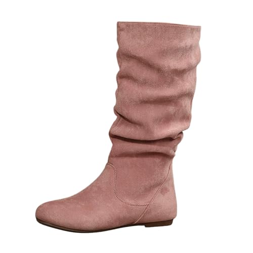 2025 Damen-Stiefel, einfarbig, Wildleder, plissiert, britischer Stil, flache Unterseite, mittlere Stiefel, hellbraun, Cowboy, rose, 38 EU 2025 Damen-Stiefel, einfarbig, Wildleder, plissiert, britischer Stil, flache Unterseite, mittlere Stiefel, hellbraun, Cowboy, rose, 38 EU von Generisch
