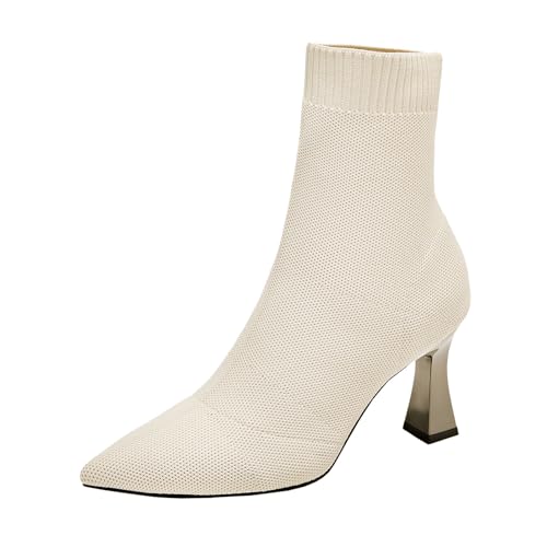 2025 Damen-Stiefel, modisch, atmungsaktiv, gestrickt, Netzstoff, spitz, dick, hoher Absatz, kurze Stiefel, mittellange Stiefel, beige, 39.5 EU 2025 Damen-Stiefel, modisch, atmungsaktiv, gestrickt, Netzstoff, spitz, dick, hoher Absatz, kurze Stiefel, mittellange Stiefel, beige, 39.5 EU von Generisch