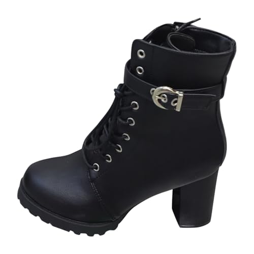2025 Damen-Stiefel, solides Leder, große Größe, kurze Stiefel, seitlicher Reißverschluss, Gürtelschnalle, hoher Absatz, dicker Absatz, Plateau-Stiefeletten, breit, Schwarz , 38 EU 2025 Damen-Stiefel, solides Leder, große Größe, kurze Stiefel, seitlicher Reißverschluss, Gürtelschnalle, hoher Absatz, dicker Absatz, Plateau-Stiefeletten, breit, Schwarz , 38 EU von Generisch