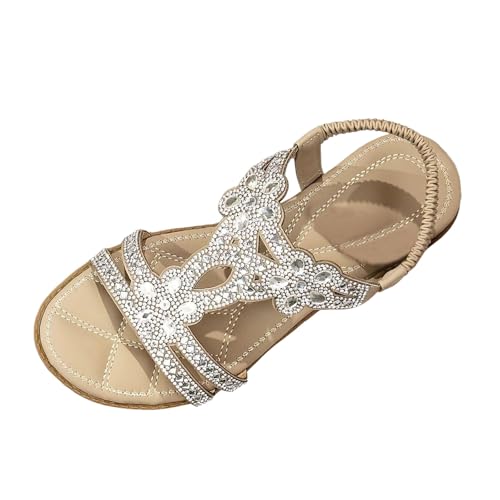 2025 Damen Strass Slingback Sandalen Elastische Knöchelriemen Casual Bohemian Strandschuhe Strandkleid, beige, 38.5 EU 2025 Damen Strass Slingback Sandalen Elastische Knöchelriemen Casual Bohemian Strandschuhe Strandkleid, beige, 38.5 EU von Generisch