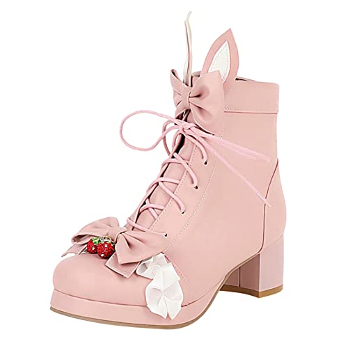 2025 Damenschuhe, modisch, einfarbig, runder Zehenbereich, mittlerer Absatz, dicker Absatz, Schnürschnalle, große Stiefel, Wasserstiefel, rose, 38 EU 2025 Damenschuhe, modisch, einfarbig, runder Zehenbereich, mittlerer Absatz, dicker Absatz, Schnürschnalle, große Stiefel, Wasserstiefel, rose, 38 EU von Generisch