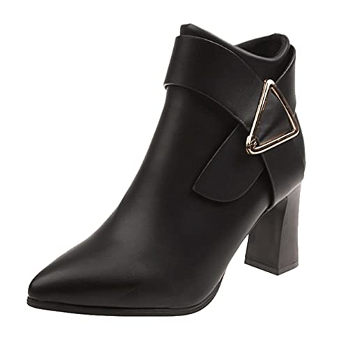 2025 Damenstiefel, modisch, bequem, spitzer Zehenbereich, dicker Absatz, seitlicher Reißverschluss, einfarbig, Herbst und Winter, Mädchen, Stiefel, Größe 38, Schwarz , 38 EU von Generisch