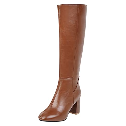 2025 Damenstiefel mit dickem Absatz, quadratischer Kopf, modisch, vielseitig, warm und bequem, Hochzeit, Cowboystiefel für Damen, breite Wade, braun, 38.5 EU 2025 Damenstiefel mit dickem Absatz, quadratischer Kopf, modisch, vielseitig, warm und bequem, Hochzeit, Cowboystiefel für Damen, breite Wade, braun, 38.5 EU von Generisch