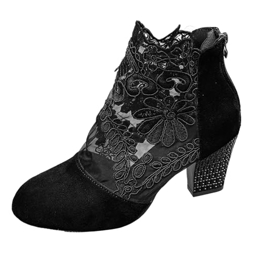 2025 Damenstiefel mit mittlerer Wadenhöhe, stilvolles mit Schnürung, atmungsaktives Mesh floralem Cut-Out-Design für den täglichen Gebrauch, perfekt für Damen Schuhe Sommer Sandaletten (Black, 44) von Generisch