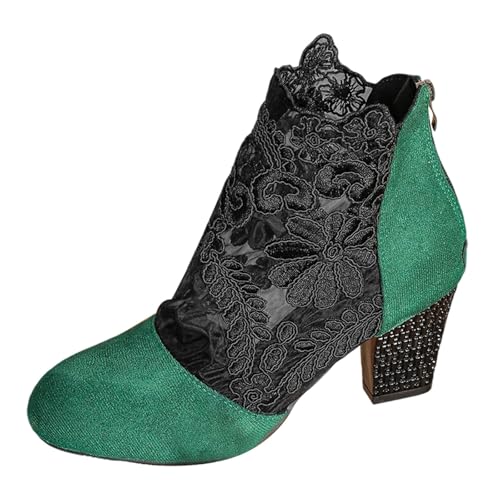 2025 Damenstiefel mit mittlerer Wadenhöhe, stilvolles mit Schnürung, atmungsaktives Mesh floralem Cut-Out-Design für den täglichen Gebrauch, perfekt für Damen Schuhe Sommer Sandaletten (Green, 42) von Generisch
