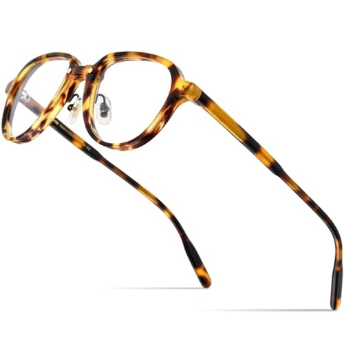 2025 Designer-Acetat-Brillengestell für Herren, Retro-Vintage-Brille für Damen, gelber Leopardenmuster, Einheitsgröße von Generisch