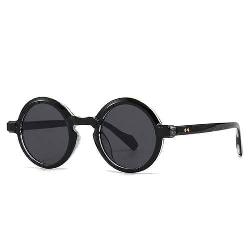 2025 Designer-Sonnenbrille, modisch, für Herren, rund, Punk-Stil, Retro-Nieten für Damen, trendiger Farbverlauf, UV400, Schwarz / Grau, Einheitsgröße von Generisch
