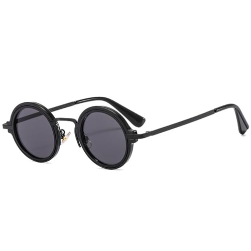 2025 Designer-Sonnenbrille, modisch, klein, rund, Punk-Stil, Retro-Stil, klarer Farbverlauf, UV400, für Damen, trendige Sonnenbrille, schwarz grau, Einheitsgröße von Generisch