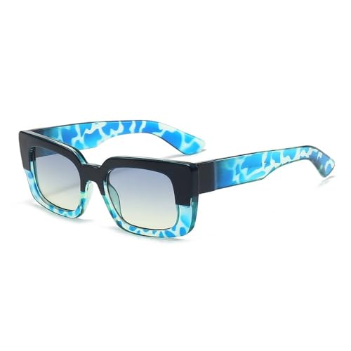 2025 Designer-Sonnenbrille für Damen, modisch, klein, rechteckig, Retro-Stil, Leopardenmuster, UV400, trendige, quadratische Sonnenbrille, blau, Einheitsgröße von Generisch