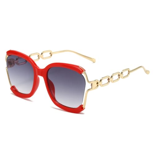 2025 Designer-Sonnenbrille für Damen, quadratisch, UV400, Retro-Kette, Metallrahmen, Sommer-Sonnenbrille für Damen, Rot, Einheitsgröße 2025 Designer-Sonnenbrille für Damen, quadratisch, UV400, Retro-Kette, Metallrahmen, Sommer-Sonnenbrille für Damen, Rot, Einheitsgröße von Generisch