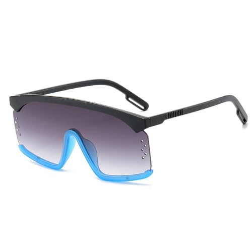 2025 Designer-Sonnenbrille für Damen, übergroß, quadratischer Stil, Persönlichkeit, übertriebener großer Rahmen, Vintage-Sonnenbrille, C4 Schwarz Blaugrau, Einheitsgröße von Generisch