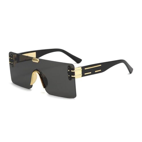 2025 Designer-Sonnenbrille für Damen, übergroße quadratische Retro-Sonnenbrille mit großem Rahmen, Metall, halbrandlos, grau, Einheitsgröße von Generisch